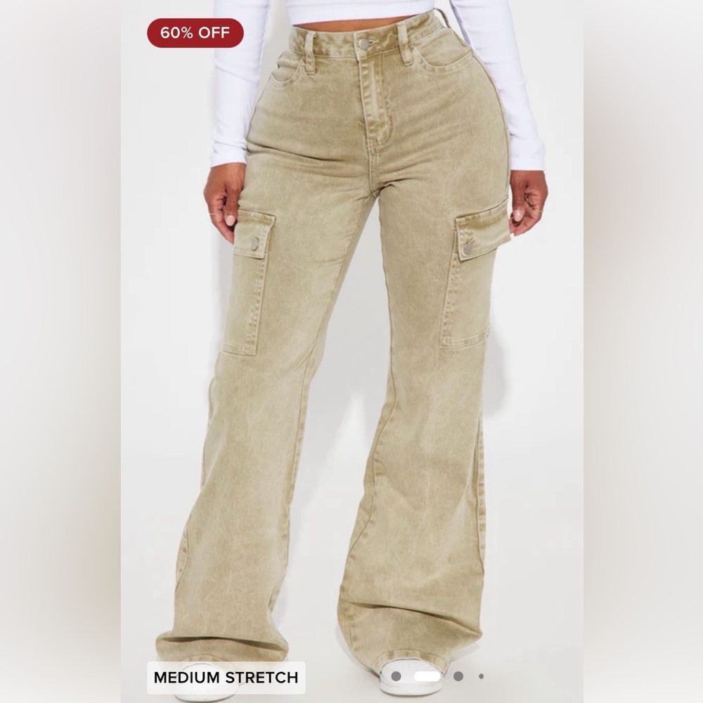 Fashion Nova Tan Flare & Wide Leg Jeans